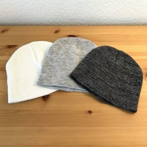 3 pack Beanie Kids Hats white, light grey and dark grey 4yrs+